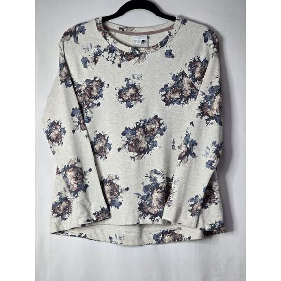 J. JILL Pleated-Back Floral Sweatshirt Oatmeal Heather Roses Cotton Size XSp - Picture 5 of 6